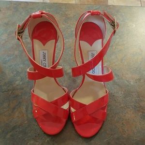 Jimmy Choo coral-red heels